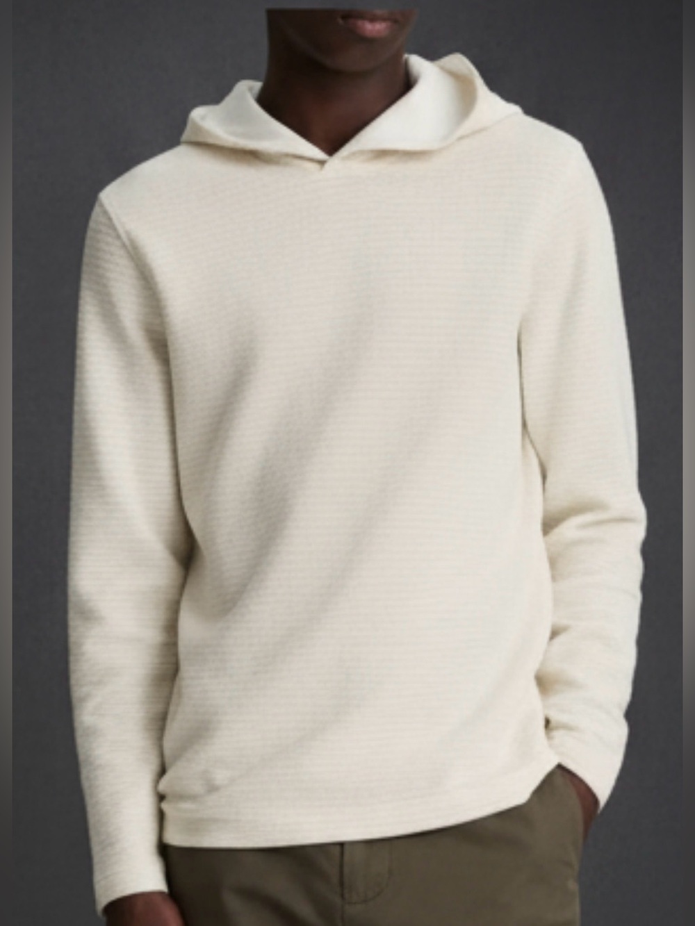 Vince Men’s Double Face Textured Hoodie Baja Sand Natural Size M